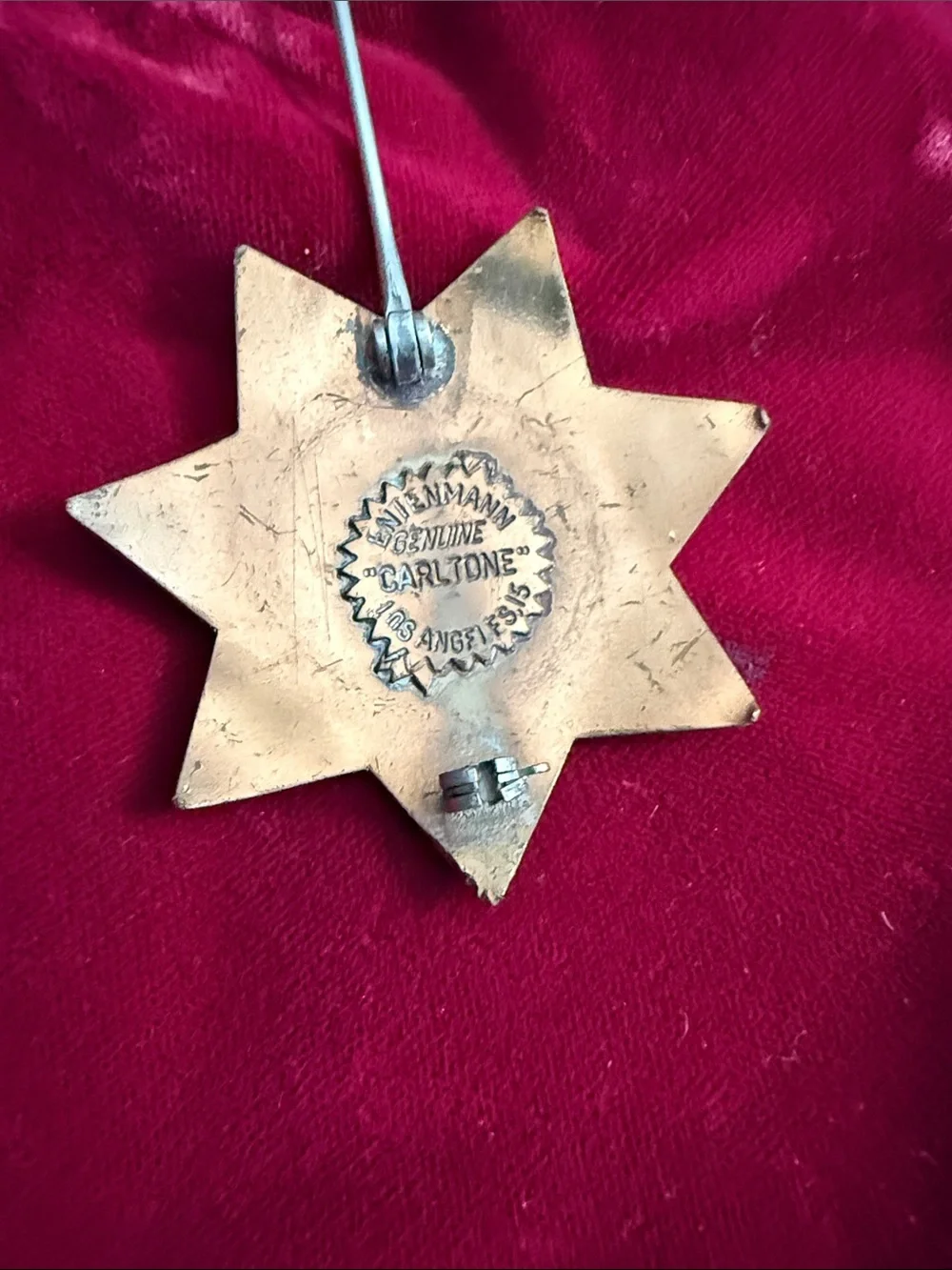 Gold-Tone Policeman Star Brooch with Blue Enamel Accents